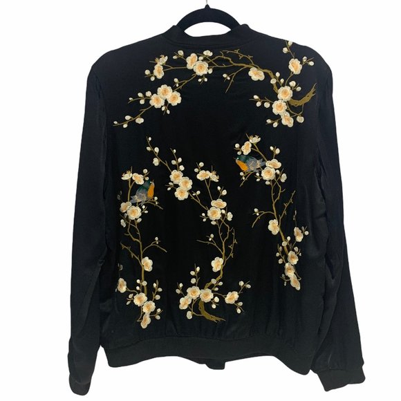 Zara Satin Embroidered Floral Bomber Jacket S EUC - Picture 8 of 12
